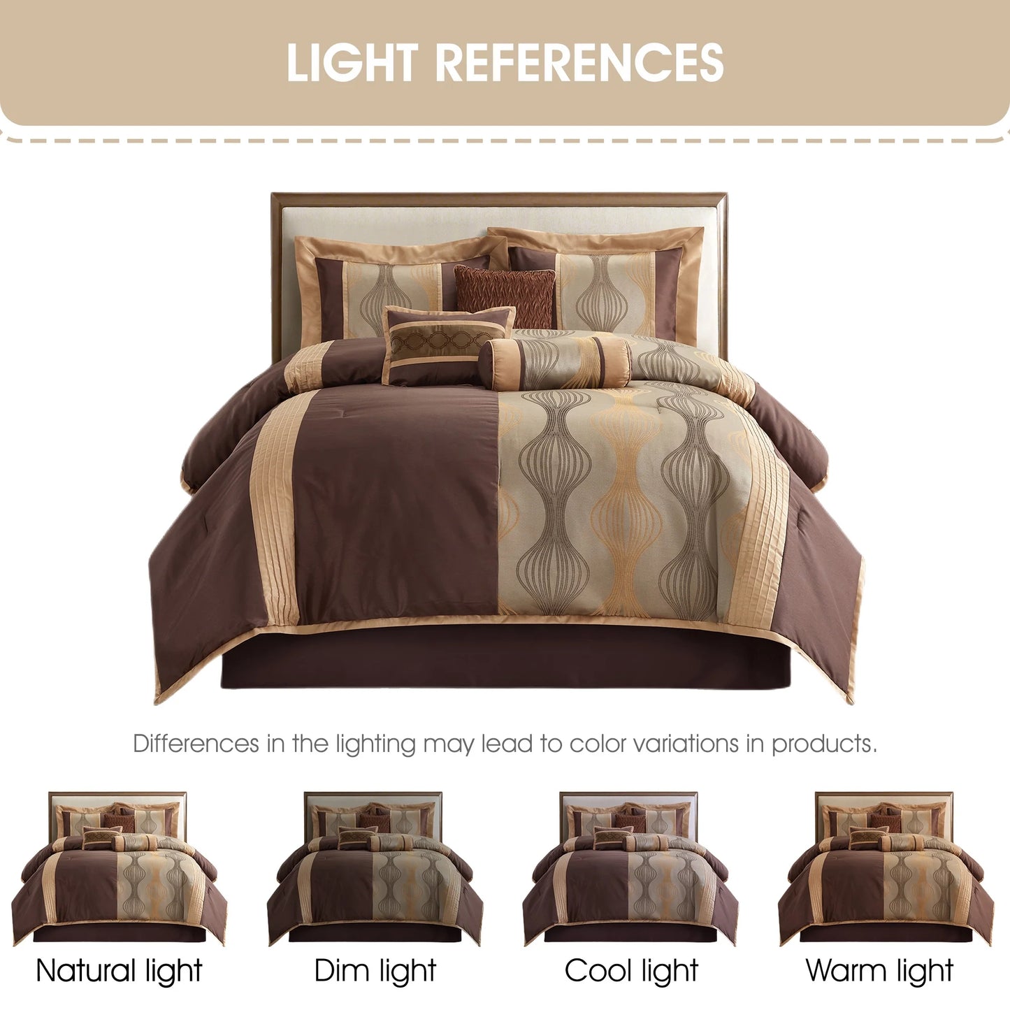 Lanco Brown Comforter Set , Queen Size , 7 Pieces Fashion Jacquard Bedding Set