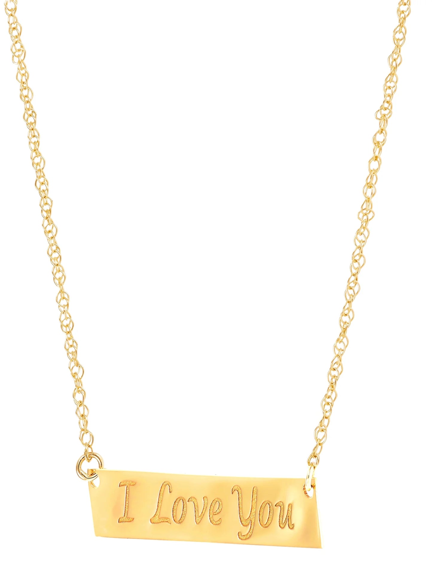 Brilliance Fine Jewelry 10K Yellow Gold Bar Plaque with I Love You Necklace, 18"