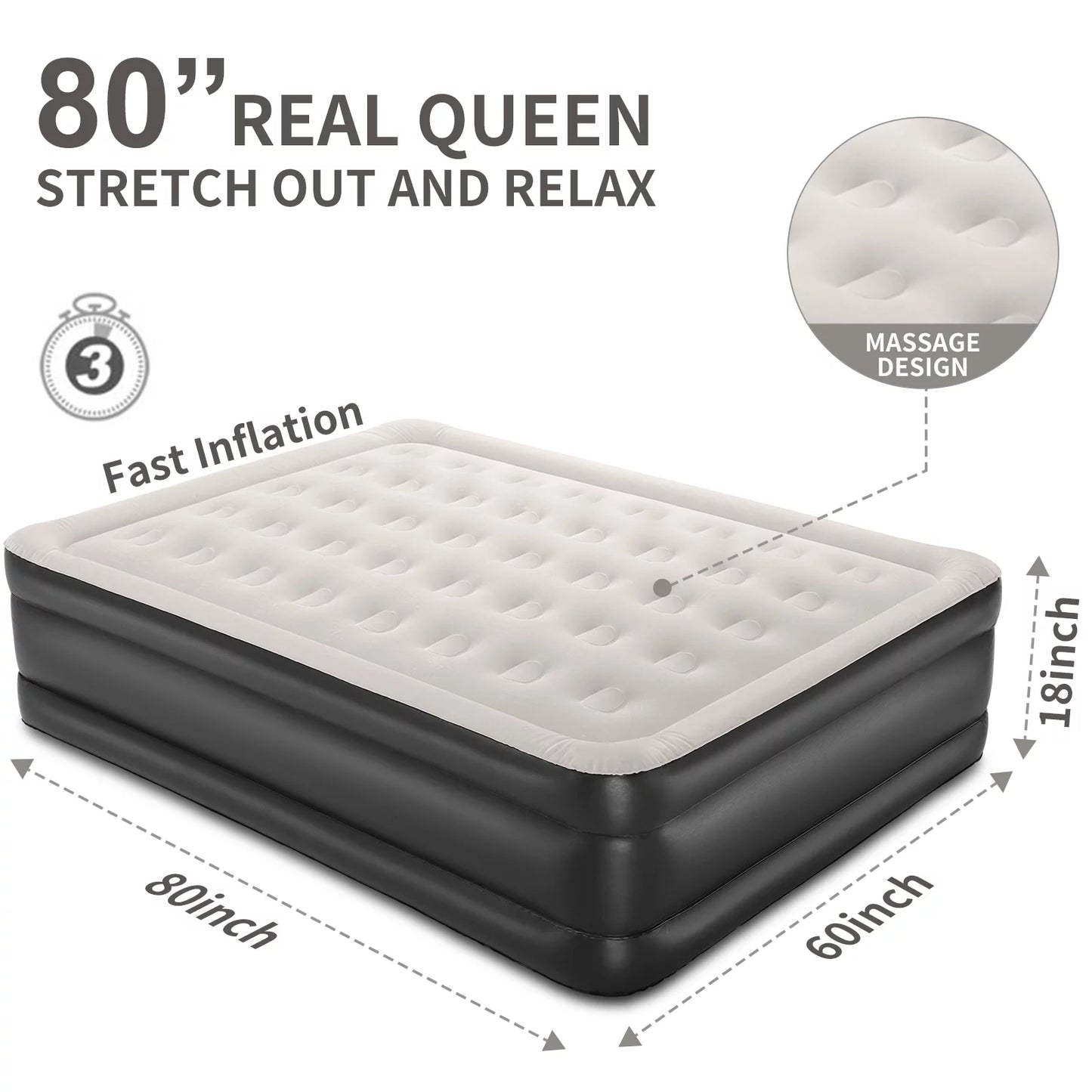 Ophanie 18 Inch High Air Mattress Queen with Built in Pump, Elevated Quick Inflation/Deflation Inflatable Beds, High Durability Blow Up Mattresses for Camping, Indoor Colchon, Guests Air Bed, Black