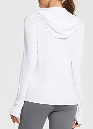 BALEAF Women's UPF 50+ Sun Protection Long Sleeve Zipper Hooded Neck White Shirt 2XL