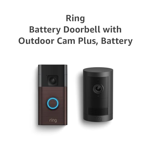 Ring Battery Doorbell, Venetian Bronze with All-new Ring Outdoor Cam Plus, Black