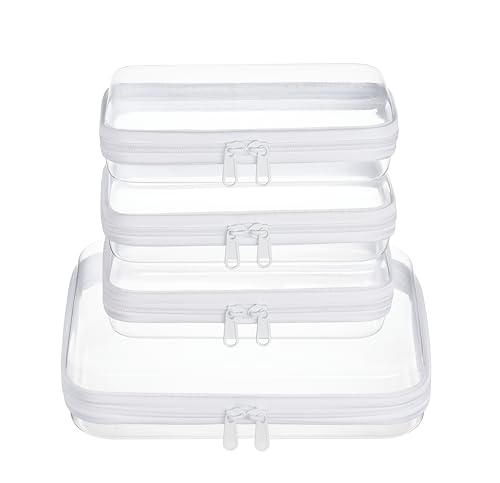 WELPIRT 4 pcs Clear Zipper Pouches, Hard Shell Zipper Case, Toiletry Bag for Travel, Clear Diaper Bag, Toiletry Pouch, Travel Organizer, Cosmetic Bag, Toy Storage Bins (M+3S)