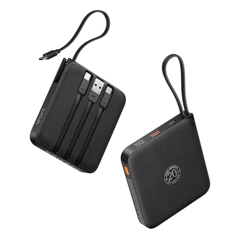 VRURC Portable Charger Built-in 4 Cables, 10000mAh Fast Charging Power Bank