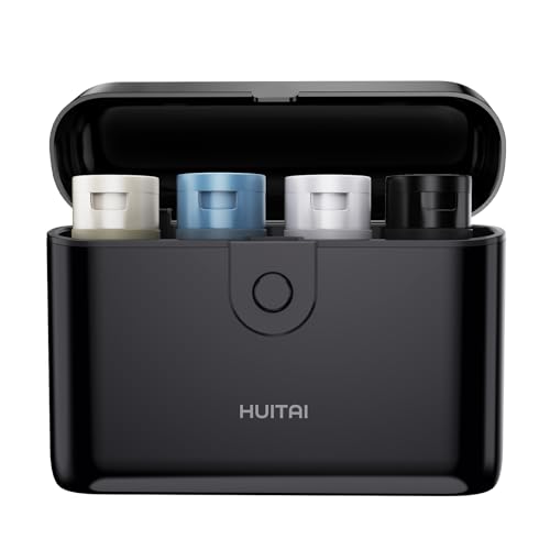 HUITAI Travel Bottles TSA 4x2oz With Case Leak-Proof Black | Durable ABS hard case, press-to-unlock, 4 individual compartments, wide-mouth bottles for easy fill, leak-proof seals