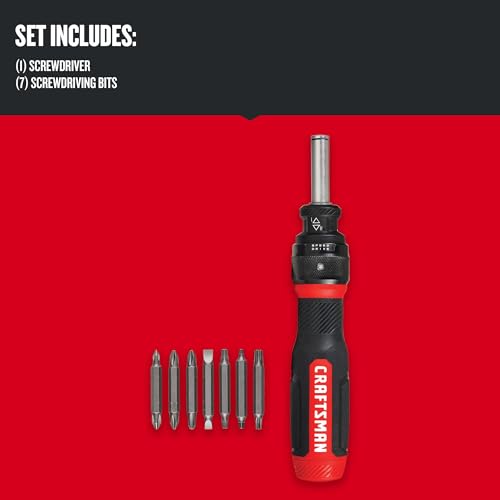 CRAFTSMAN Ratcheting Screwdriver, SpeedDrive, 2” Double Ended Bits Included, Handle Holds Up To 6 Bits (CMHT68129)