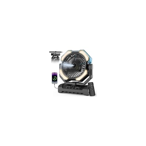 Aopircs Camping Misting Fan - Portable Rechargeable Fan with 8.9oz Tank, Light, Hook - Battery Power 120H MAX Working, Fast Cooling, 4 Speed, Timer, Sleep Mode, for Outdoor, Travel, Patios, Beach