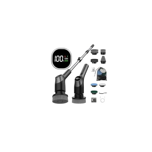 WKY-Electric Spin Scrubber - 10-in-1 Cordless Shower Scrubber & Cleaning Brush with Extendable Handle, 42 in-lbs Ultra High Torque, 2 Speeds, IPX7, LED Display, Smart AI Chip, for Bathroom, Kitchen