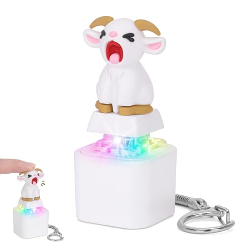 FunisFun Squeaking Goat Keyboard Fidget Toy, Rechargeable Finger Clicker Keyboard Keychain with Goat Scream Sound and LED Light, ASMR Desk Toy for Adults Office Gag Gift