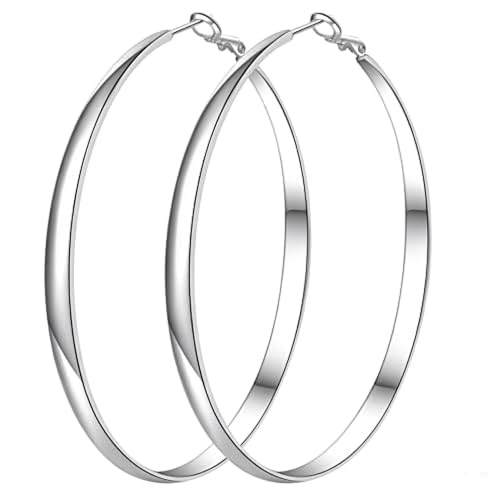 Silver Plated Hoop Earrings Lightweight Large Thin Hoops Earring | Hypoallergenic Silver Plated Hoop Earrings Large Hoop Earrings for Women Thin Hoops Jewelry for Her Gift 30/40/50/60/70mm