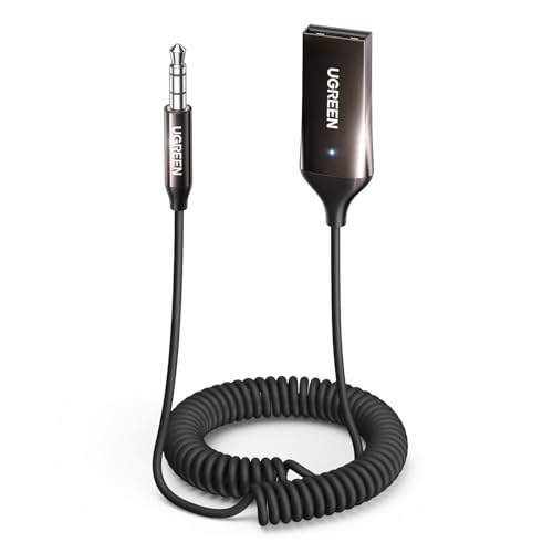 UGREEN Aux to Bluetooth 6.0 Adapter 3.5mm Bluetooth Receiver for Car USB 2.0 to 3.5mm Jack Kit with Built-in Microphone Aux Input for Hands-Free Calls Compatible with Car Speaker and Home Audio