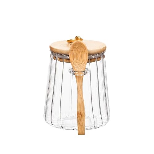 CNWSGEM Sugar Bowls Sugar Container 25.36 FL OZ Glass Coffee Canister Airtight Food Storage Jar with Lid and Spoon Candy Jar Coffee Bar Accessories Storage Beans Powder (Conical)