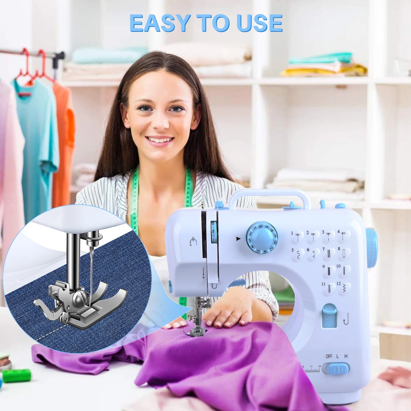 PLUSBRAVO Sewing Machine for Beginner Multi-Functional Portable Machine with 12 Built-in Stitches,