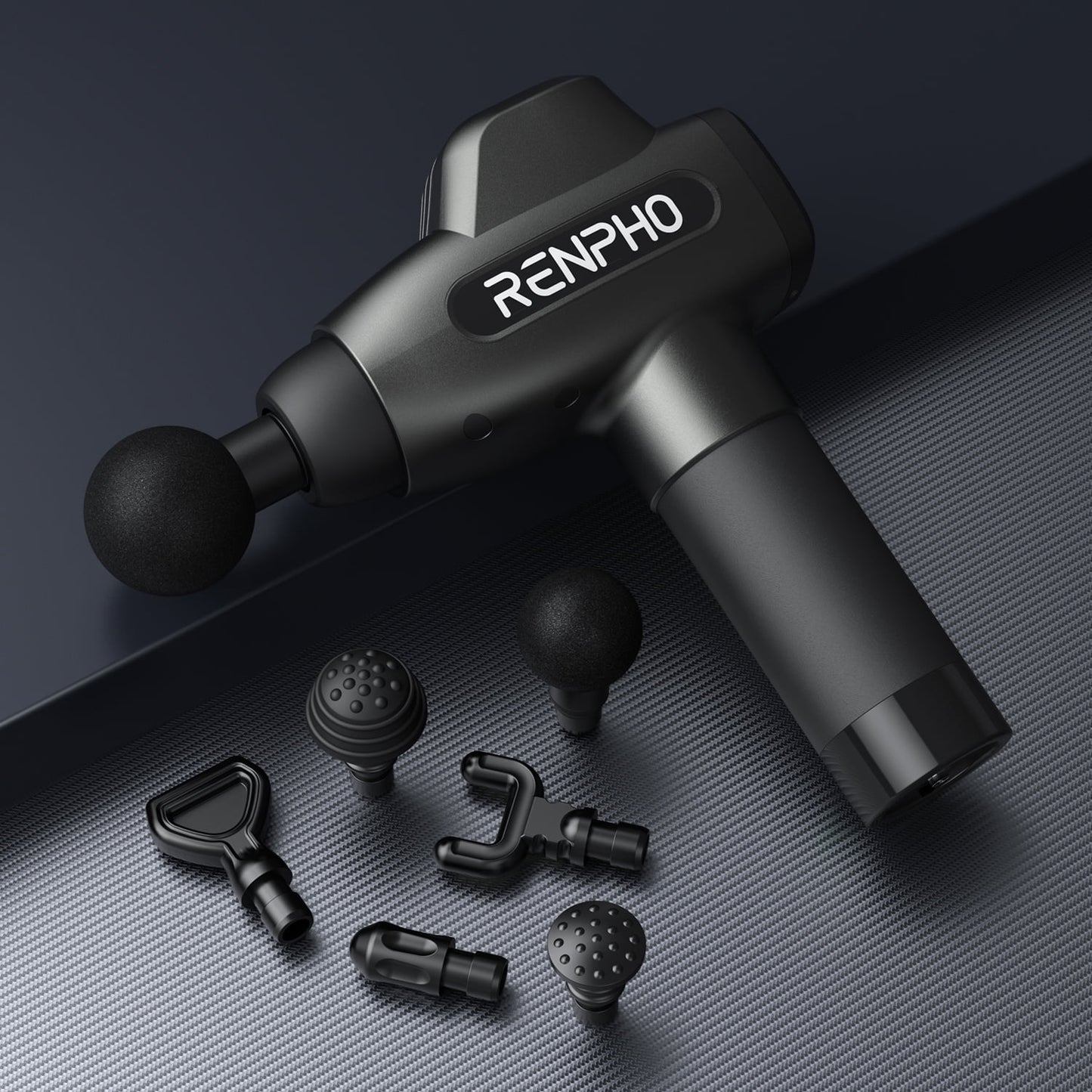 RENPHO Body Massager Muscle Massage Gun for Pain Relief Deep Tissue with 6 Massage Heads, Black