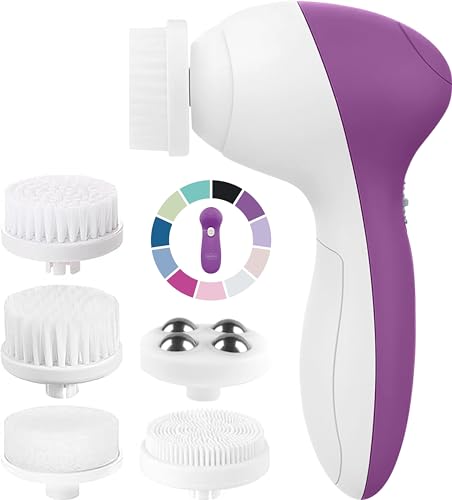 Facial Cleansing Brush Face Scrubber Exfoliating Cleaning Skin Care Cleanser Wash Women Girls Electric Beauty Powered Exfoliator Skincare Spin Tools Scrub Washer Self Care by VISOFO (Amethyst)