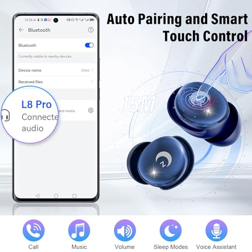 2026 Sleep Earbuds Bluetooth 5.4 in Ear Smart Touch Screen Ear Buds, 48H Playtime Mini Sleep Headphones Small Design for Side Sleepers, 5 EQ Modes, Crystal-Clear Calls, IPX7 Waterproof Earphones Blue