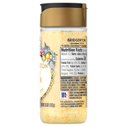McCormick Bridgerton Finishing Sugar, Sweet Lemon, Limited Edition, Exquisite Lemon Flavor, For Elevating Baked Goods and Beverages, Garnishing, and More, 3.6 oz