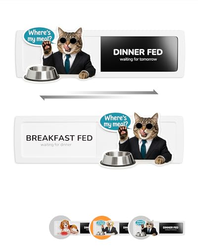JOZidea Cat Fed Sign, Cat Feeding Reminder for Breakfast Dinner Fed, Pet Magnets and Adhesive Sticker Option of AM PM Pet Feeding Tracker (Mr.Cat. Too-Cool-to-Meow)