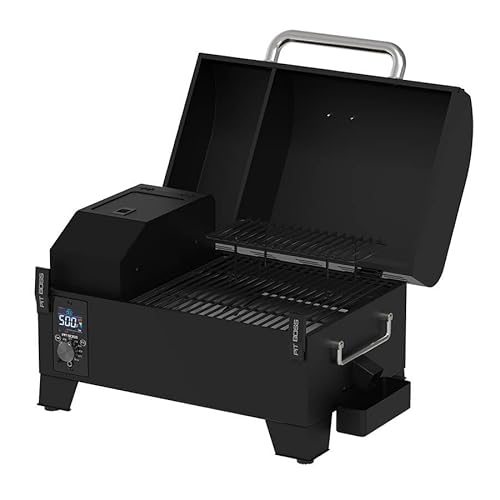 Pit Boss 150 Wood Pellet Grill & Smoker with Flame Broiler 256-Sq. In. Cooking Space, 180°F to 500°F Temperature Range, 7 lb. Pellet Hopper, for Tailgating, Camping, or Travel, Black