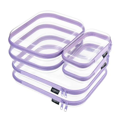 YQBRAO Clear Hard Shell Zipper Cases, 6 Multi-Size Organizers, Purple