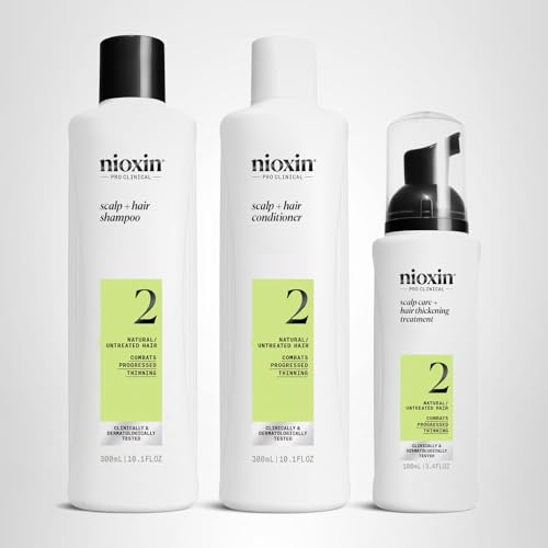 Nioxin Scalp + Hair Thickening System 2 | For Natural or Untreated Hair with Progressed Thinning| Full Size| 3 Month Supply