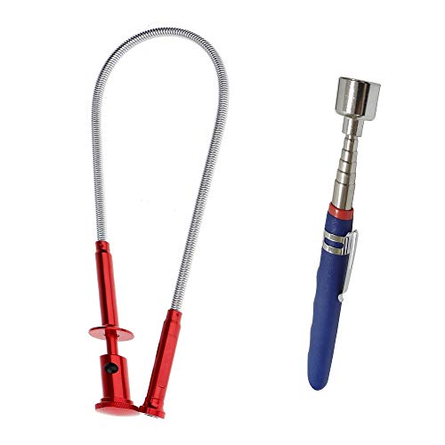 20 lb Telescoping Magnetic Pickup, Claw Magnetic Pick-up Tool 4 Claws with Bright LED Light Flexible Spring Magnet Grab Grabber Fingers Prongs for Garbage Pick up arm Extension