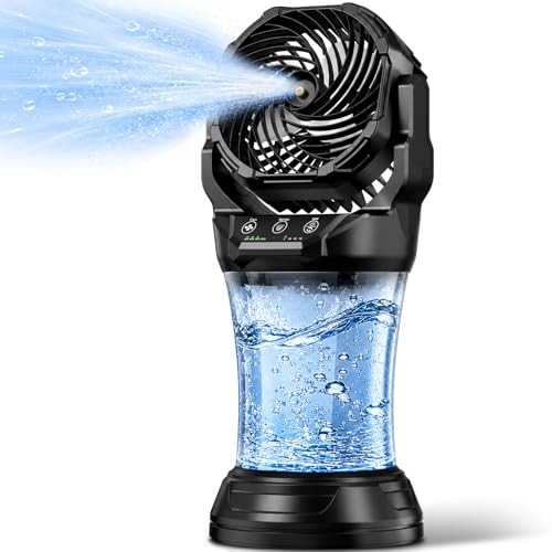 Hasealam Misting Fan for Outside, Mister Fan with Remote & RGB Lights, 2L Tank & 2 Extra Nozzles, 4 Speeds Mist Modes for Extreme Cooling Effect, Ideal for Camping, Patio, Backyard
