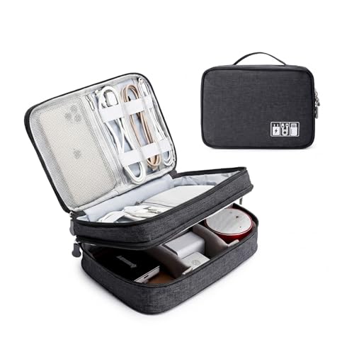 Lanola Travel Cable Organizer Bag, Electronic Accessories Case Portable Double Layer Cable Storage Bag for Cord, Charger, Flash Drive, Phone, SD Card,Personal Items - (Black)