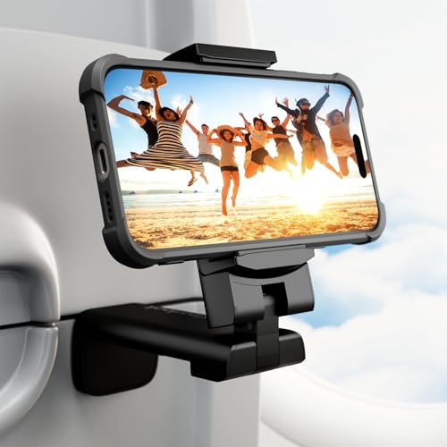 Klearlook Airplane Phone Holder for Tray Table, Dual 360° Rotation Handsfree Mount Accessory, Pocket Size Universal Phone Stand, Travel Essentials & Travel Must Haves for Flight, Home Office