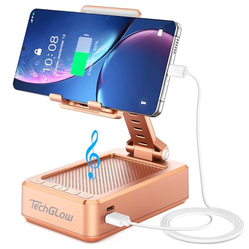 TechGlow Gifts for Men Women Foldable Cellphone Stand with Bluetooth Speaker and Charging Function Birthday Gift Idea for Mom Dad Cool Gadget Tech Gifts-Rose Gold