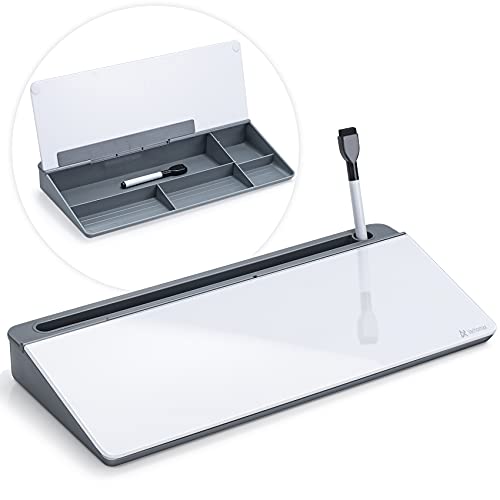 Varhomax Glass Desk Whiteboard with Storage, Desktop Organizer to-do List Memo Notepad Dry Erase White Board for Home Office and School Supplies (Gray)