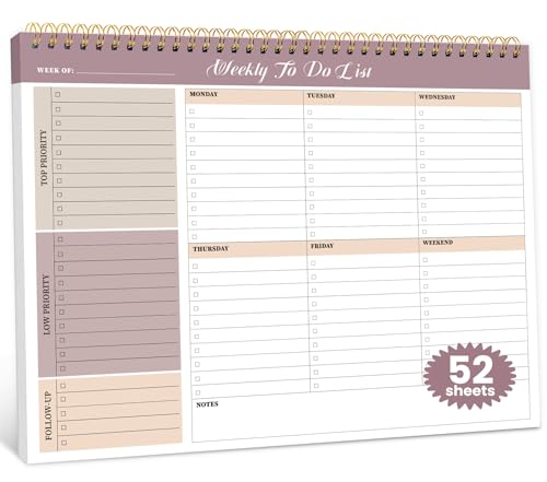 Weekly To Do List Notepad with 52 Undated Sheets (8.5"x11") - Undated Weekly Planner Notepad for Office Desk Accessories and Supplies - Midnight Lilac