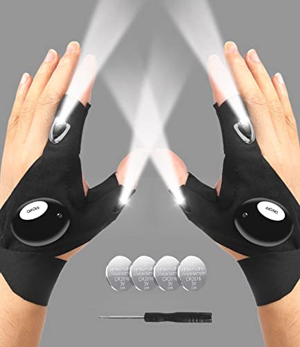 MOIPEJO LED Flashlight Gloves, Gifts for Men Dad Him Boyfriend Husband, Cool Gadget Hands-Free Finger Lights for Camping Fishing Repairing, Fathers Day Christmas Birthday Gift-Black
