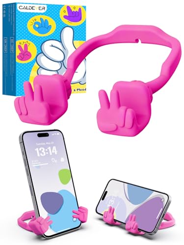 Stocking Stuffers for Teens Girls Boys Kids Cell Phone Stand: Upgrade Adjustable Peace Sign Thumbs Lazy Phone Holder for Desk Cool Gadgets for iPhone Birthday Gifts for Teenager Adults Wife (Hot Pink)