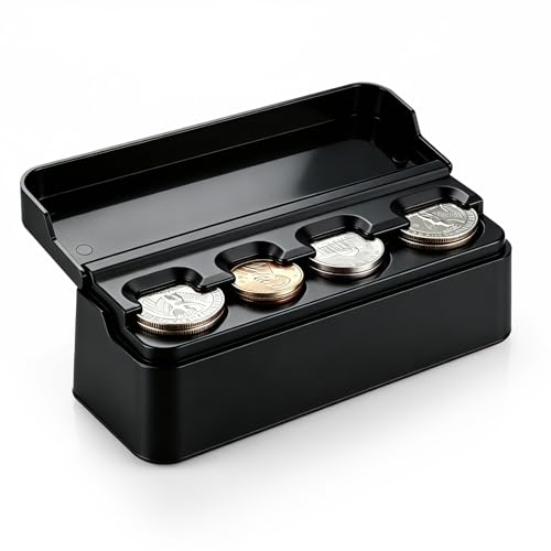 SINGARO Coin Holder for Car, Coin Change Organizer Compatible with Coins of Different Sizes, Dash-Mounted Holder Suitable for Most Cars, Trucks(Black)