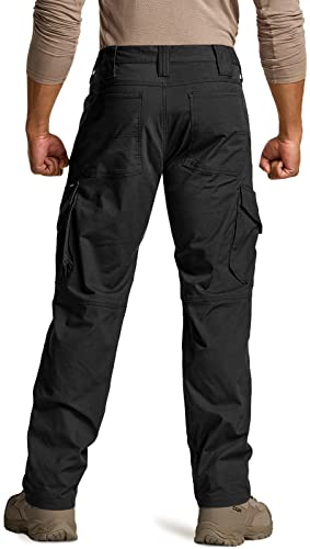 CQR Men's Flex Ripstop Tactical Pants, Water Resistant Stretch Cargo Pants, Lightweight EDC Hiking Work Pants, Dura Flex Mag Pocket Black, 36W x 30L