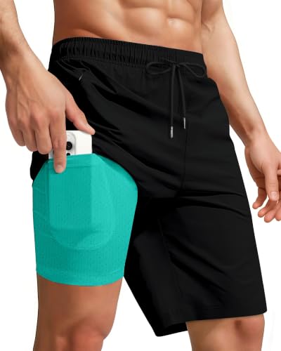 9 Inch Men Swim Trunks Compression Liner Quick Dry Swimwear Bikini Cove Swimsuit Bathing Suit Shorts Beach Trip Essentials Summer Vacation Must Have Travel Accessories Need Gear Gift Item Gadget