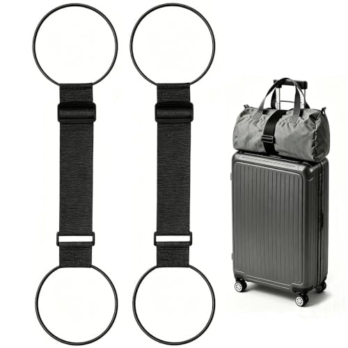 SpassLeben Luggage Straps for Suitcases, Extended Adjustable Luggage Connector Straps, Portable Luggage Attachment Strap, Elastic Loop, Handbag Backpack Fixing Belt for Suitcase Handle (2 Black)