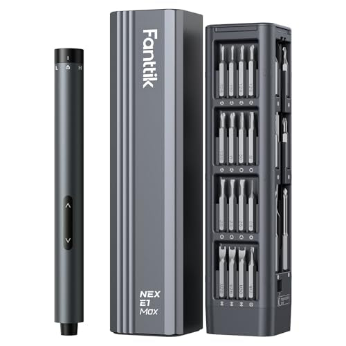 Fanttik E1 Max Electric Screwdriver, Mini Precision Screwdriver Set, 50 Magnetic Bits, Magnetic Storage, 5/32‘’Hex, Repair Tool Kit for Electronics Phone Camera Laptop Watch (Grey)