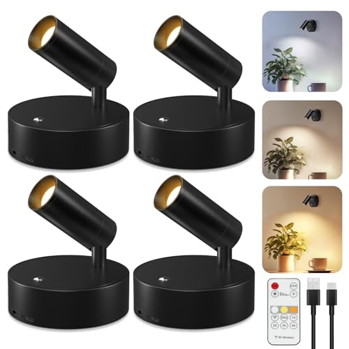 Rechargeable Spot Lights Indoor 4-Pack Black Wireless Spotlight Uplighting