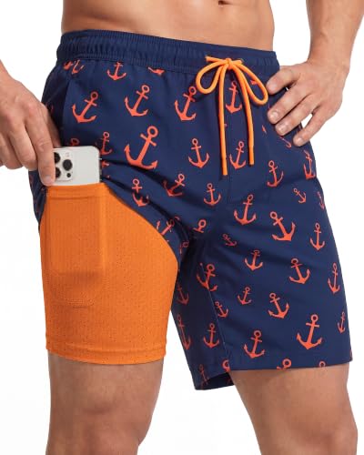 7 Inch Men Swim Trunks mid-Thigh Compression Liner Quick Dry Swimwear Cove Bikini Swimsuit Suit Water Shorts Beach Trip Summer Vacation Must Have Travel Accessories Need Gear Gift Item Gadget 2025
