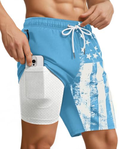 9 Inch Men Swim Trunks Compression Liner Quick CoveDry Swimwear Bikini Swimsuit Bathing Suit Water Beach Trip Essentials Summer Vacation Must Have Travel Accessories Need Gear Gift Item Gadget 2025