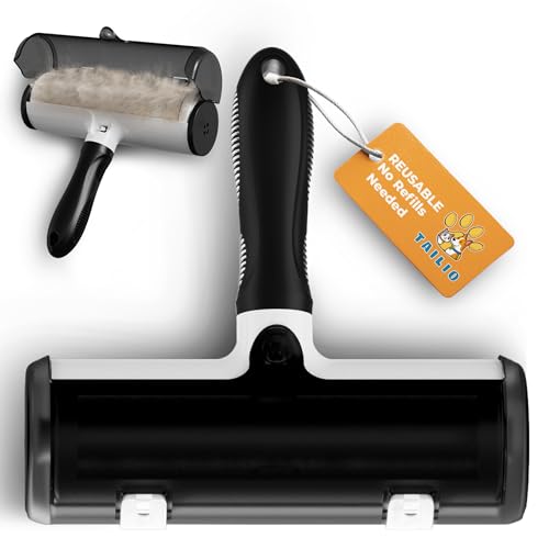 Tailio Pet Hair Remover and Reusable Lint Roller - Cat and Dog Hair Remover for Couch, Furniture, Carpet, Clothing and Bedding - Portable, Multi-Surface Fur Removal Tool (Black)