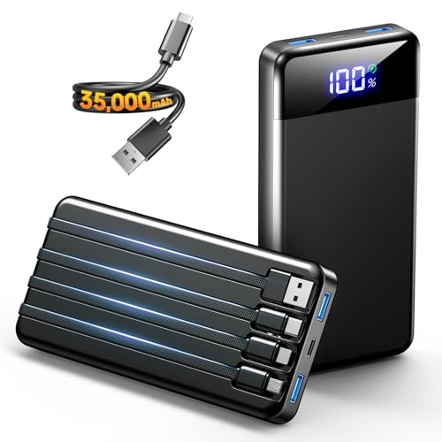 Portable Charger 35000mAh Power Bank - Powerbank with 4 Built in Cables, 22.5W Fast Charging Travel Camping Essential Battery Pack Compatible with iPhone 17 16 15 14 13 Samsung Google, 1 Pack