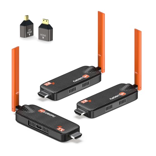 Wireless HDMI Transmitter and 2 Receivers, Support Up to 6 Receivers, 5.8G WELUSOPU HDMI Wireless Extender Casting Content for PC Laptop Camera Cable Box to Multiple TVs Monitors Projectors -165FT