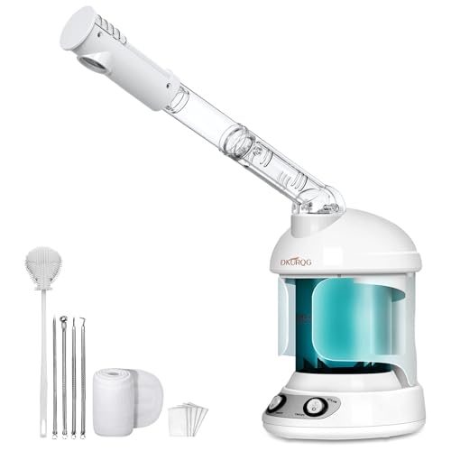 DKURQG Facial Steamer with Extendable 360° Rotating Arm Blue | Nano Ionic Face Steamer for Facial Deep Cleaning, Portable Ozone Steamer, Humidifier for Home Salon Spa or Personal Care