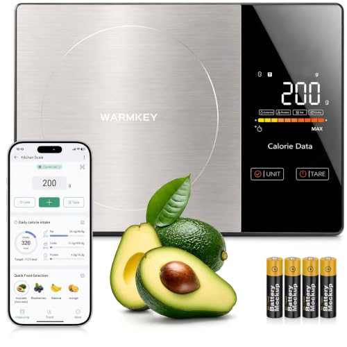 WARMKEY Smart Nutrition Food Scale with App - 1g Precision Digital Kitchen Scale, Tracks Calories & 24 Nutrients, Macros, Fat & Protein for Keto, Fitness & Meal Prep, 11lb/5kg with Tare Function