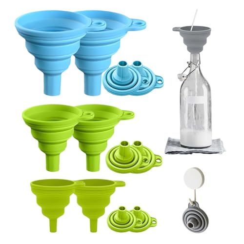 6 Pack Kitchen Funnel Set, 2025 New Silicone Collapsible Funnel, Funnels for Kitchen, Funnels for Kitchen Use Filling Bottles, Daily Cooking, and Water, Kitchen Gadgets 3 Sizes (A Set)
