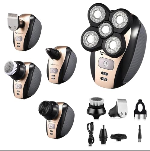 5 in 1 Electric Shaver Bald Head Shaver Head Shavers for Bald Men Electic Razor Waterproof IPX7 Cordless Rechargeable Trimmer for Nose Ear Face Body Hair Wet Dry Men Head Grooming Kit Hair Clippers