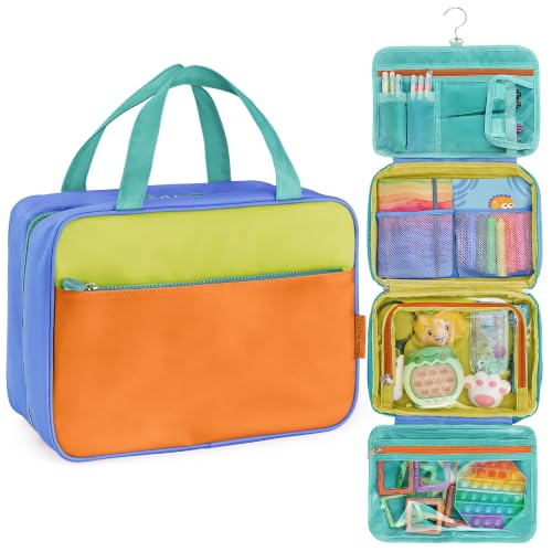 Kids Travel Organizer, Boys Bag With Hook, Toiletry and Makeup Bag, Large | Organize toys, snacks and travel essentials with 10 compartments, water-resistant material, carry handle and hanging hook