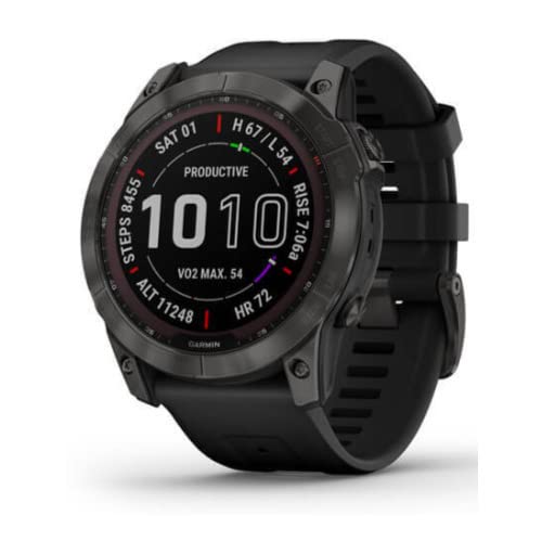 Garmin 010-02541-10 fenix 7X Sapphire,Larger adventure smartwatch, Solar Charging Capabilities, rugged outdoor GPS watch, touchscreen, wellness features, Carbon Gray DLC Titanium with Black Band